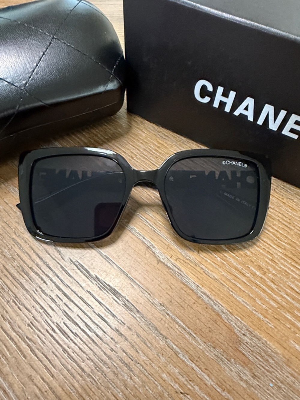 CHANEL Black and Gold Square Sunglasses - Designer Women's Eyewear - Picture 3 of 10